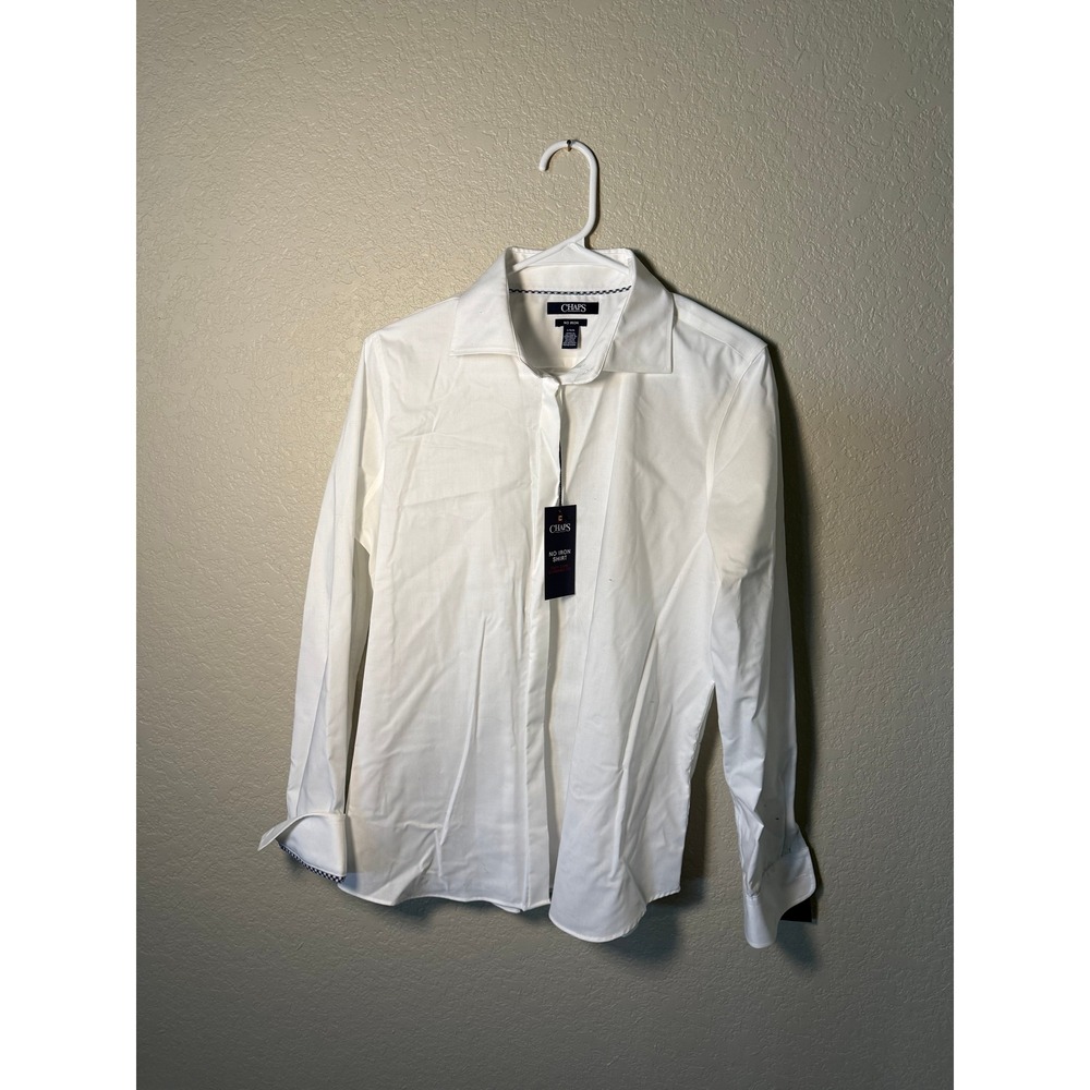 Chaps Mens White No Iron Cotton Button Down Long Sleeve Shirt Size L